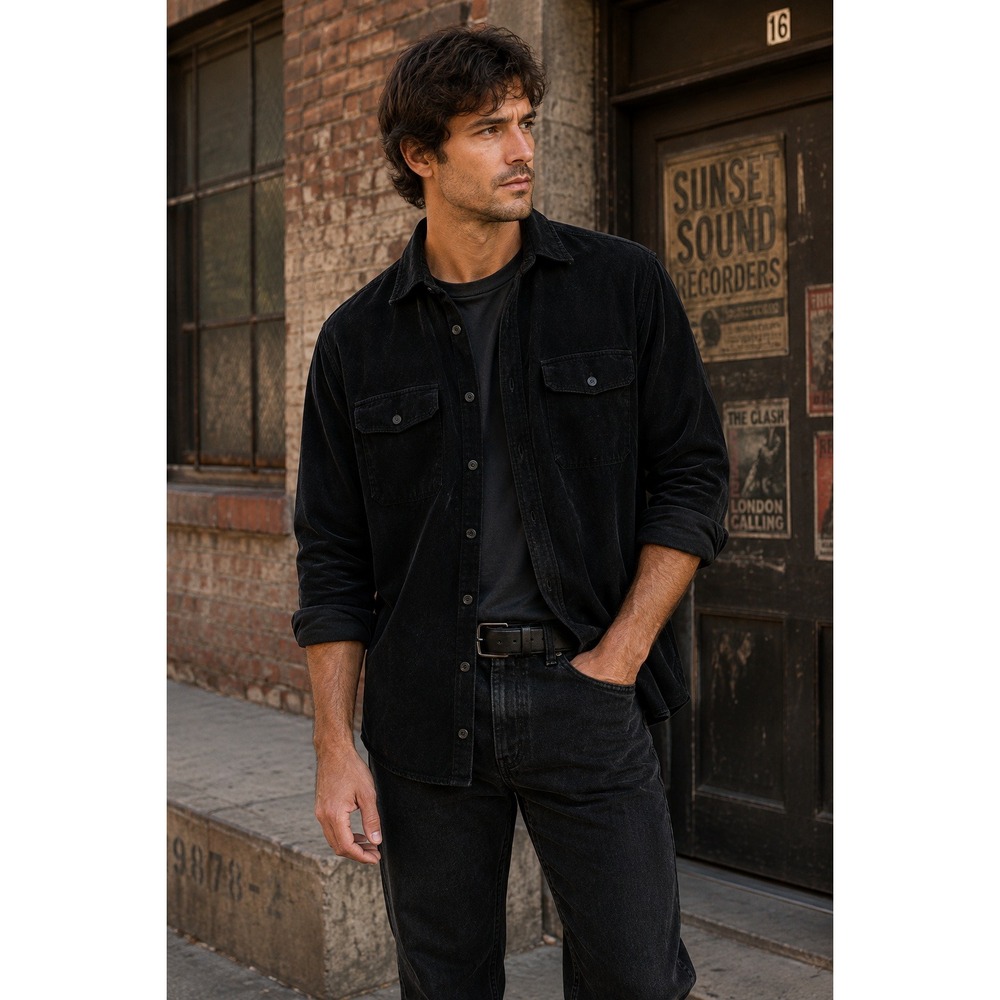 Vintage Odo Mens Black‎ Textured Button Down Shirt 90s Y2K Overshirt Large